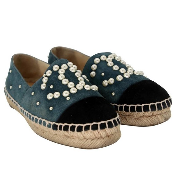 Chanel Espadrille 35 Suede and Pearl Cc Flats CC-S0207P-C019 - Picture 5 of 11